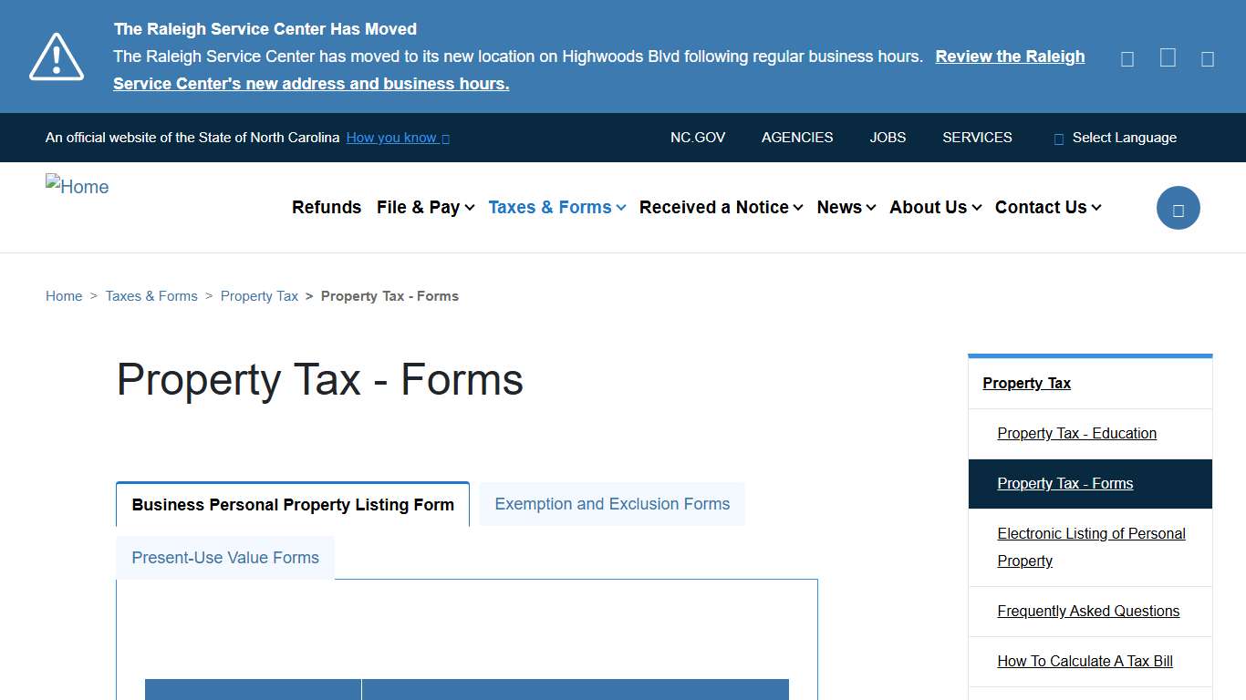 Property Tax - Forms NCDOR