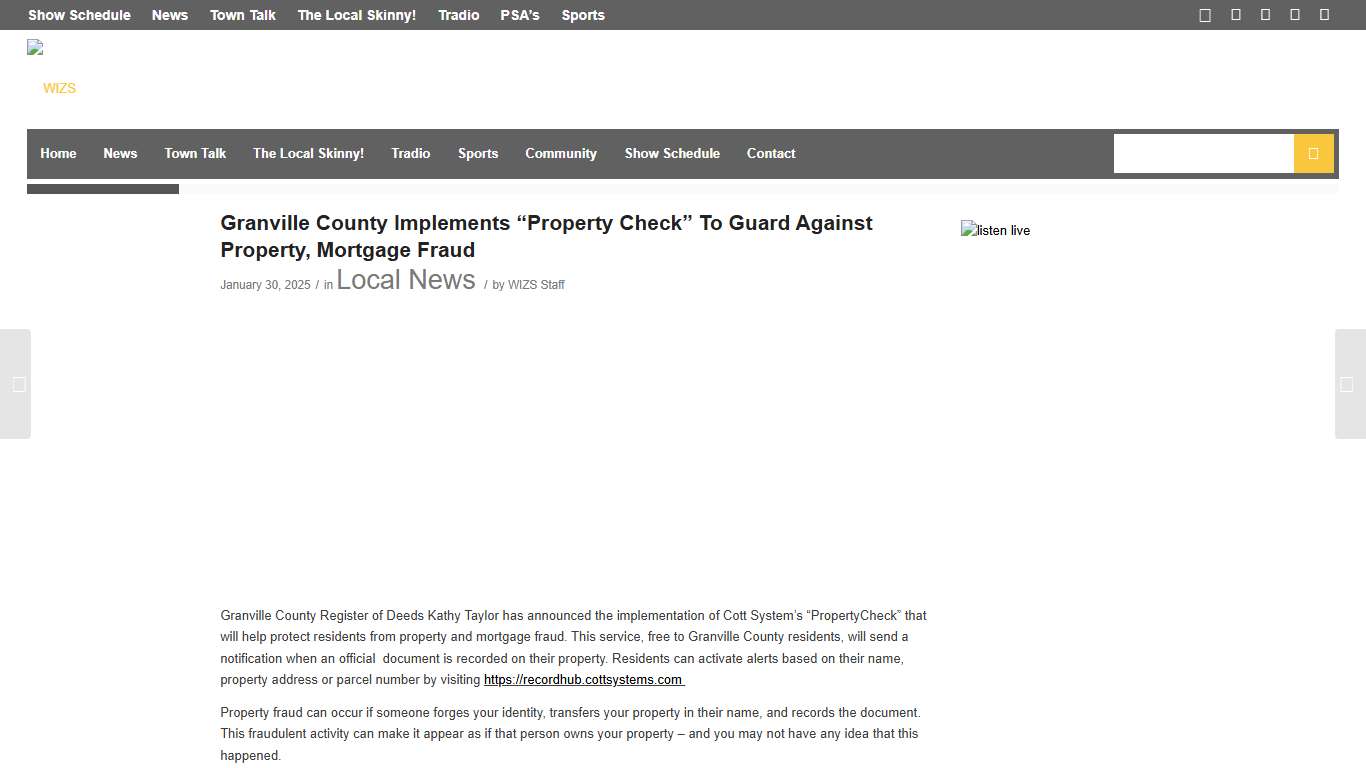 Granville County Implements “Property Check” To Guard Against Property, Mortgage Fraud - WIZS